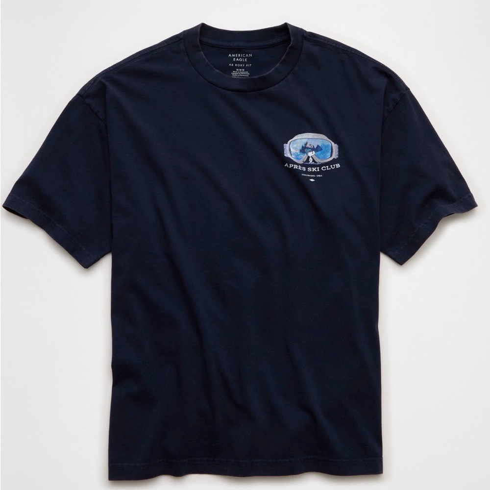 American Eagle AE Snoopy Boxy Navy Blue Apres Ski Club T-Shirt M